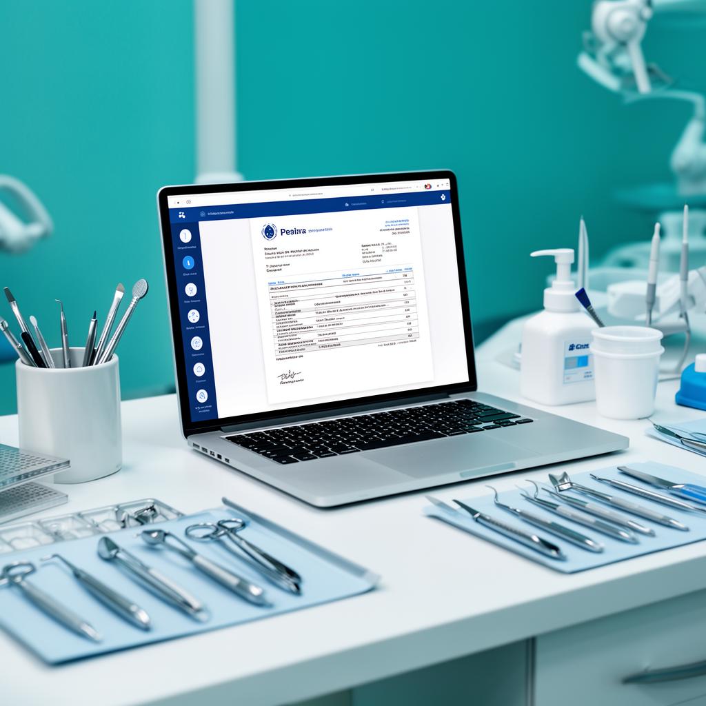 Dentista usando computador